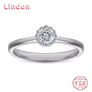Классическое кольцо Lindon из стерлингового серебра 925 пробы с цирконом, женские украшения, свадебное обещание, подарок для вечеринки 5 серебряный