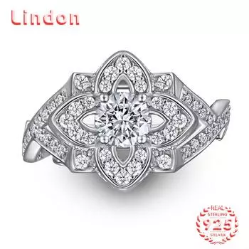 Классическое кольцо Lindon из стерлингового серебра 925 пробы с цирконом, женские ювелирные изделия, свадебный подарок для вечеринки 5 серебряный