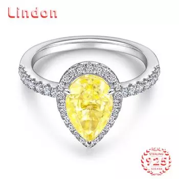 Классическое кольцо Lindon из стерлингового серебра 925 пробы с цирконом, женские ювелирные изделия, свадебный подарок для вечеринки 5 жёлтый