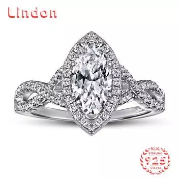Классическое кольцо Lindon из стерлингового серебра 925 пробы с цирконом, женские украшения, свадебное обещание, подарок для вечеринки 5 белый