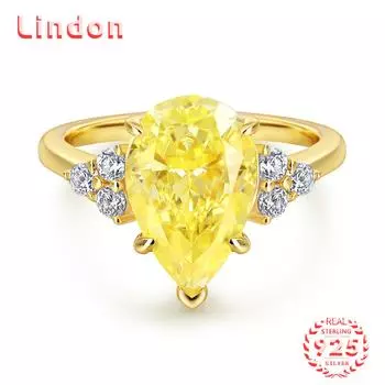 Классическое кольцо Lindon из стерлингового серебра 925 пробы с цирконом, женские ювелирные изделия, свадебный подарок для вечеринки 5 золотой