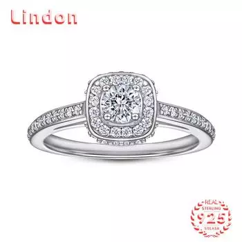 Классическое кольцо Lindon из стерлингового серебра 925 пробы с цирконом, женские украшения, свадебное обещание, подарок для вечеринки 5 серебряный