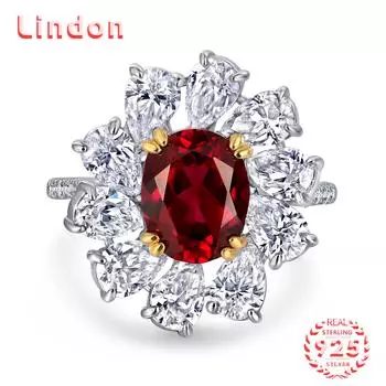 Классическое кольцо Lindon из стерлингового серебра 925 пробы с цирконом, женские ювелирные изделия, свадебный подарок для вечеринки 5 красный