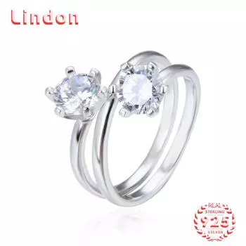 Классическое кольцо Lindon из стерлингового серебра 925 пробы с цирконом, женские ювелирные изделия, свадебный подарок для вечеринки серебряный