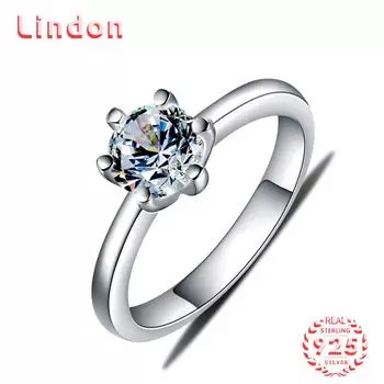 Классическое кольцо Lindon из стерлингового серебра 925 пробы с цирконом, женские ювелирные изделия, свадебный подарок для вечеринки серебряный
