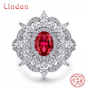 Классическое кольцо Lindon из стерлингового серебра 925 пробы с цирконом, женские ювелирные изделия, свадебный подарок для вечеринки 5 красный