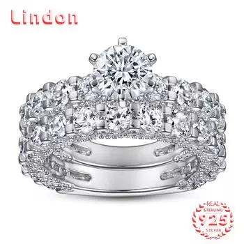 Классическое кольцо Lindon из стерлингового серебра 925 пробы с цирконом, женские ювелирные изделия, свадебный подарок для вечеринки 5 серебряный