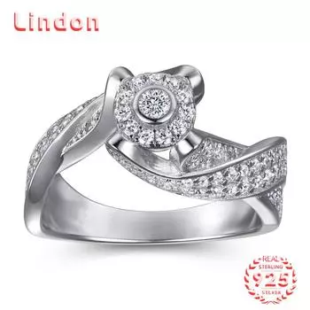 Классическое кольцо Lindon из стерлингового серебра 925 пробы с цирконом, женские ювелирные изделия, свадебный подарок для вечеринки 5 серебряный