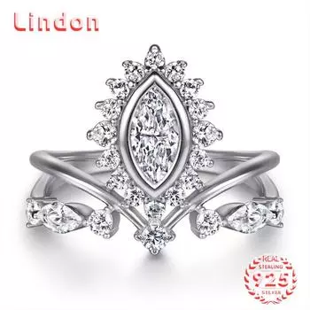 Классическое кольцо Lindon из стерлингового серебра 925 пробы с цирконом, женские украшения, свадебное обещание, подарок для вечеринки 5 серебряный