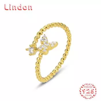 Классическое кольцо Lindon из стерлингового серебра 925 пробы с цирконом, женские ювелирные изделия, свадебный подарок для вечеринки золотой