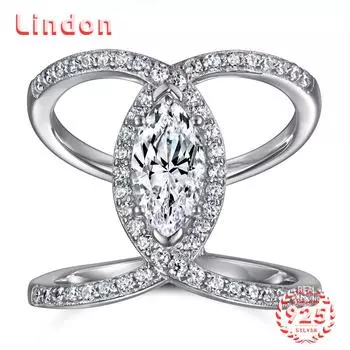 Классическое кольцо Lindon из стерлингового серебра 925 пробы с цирконом, женские украшения, свадебное обещание, подарок для вечеринки 5 серебряный