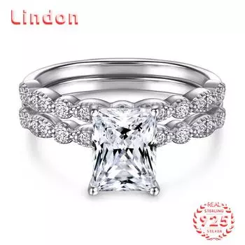 Классическое кольцо Lindon из стерлингового серебра 925 пробы с цирконом, женские украшения, свадебное обещание, подарок для вечеринки 5 серебряный
