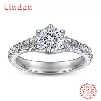 Классическое кольцо Lindon из стерлингового серебра 925 пробы с цирконом, женские украшения, свадебное обещание, подарок для вечеринки 5 серебряный