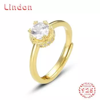 Классическое кольцо Lindon из стерлингового серебра 925 пробы с цирконом, женские ювелирные изделия, свадебный подарок для вечеринки золотой