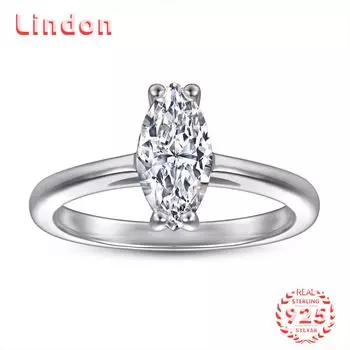 Классическое кольцо Lindon из стерлингового серебра 925 пробы с цирконом, женские украшения, свадебное обещание, подарок для вечеринки 5 серебряный