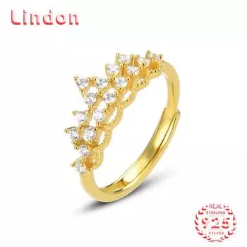 Классическое кольцо Lindon из стерлингового серебра 925 пробы с цирконом, женские ювелирные изделия, свадебный подарок для вечеринки золотой