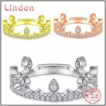 Классическое кольцо Lindon из стерлингового серебра 925 пробы с цирконом, женские ювелирные изделия, свадебный подарок для вечеринки 5 серебряный