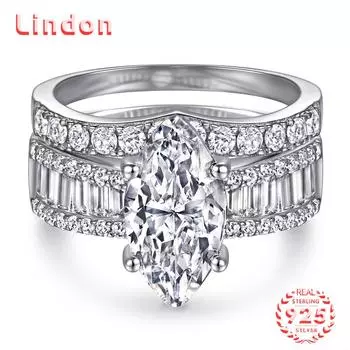 Классическое кольцо Lindon из стерлингового серебра 925 пробы с цирконом, женские ювелирные изделия, свадебный подарок для вечеринки 5 серебряный