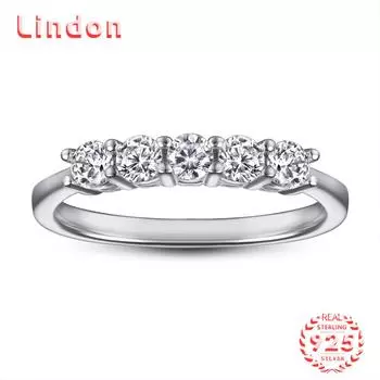 Классическое кольцо Lindon из стерлингового серебра 925 пробы с цирконом, женские украшения, свадебное обещание, подарок для вечеринки 5 серебряный