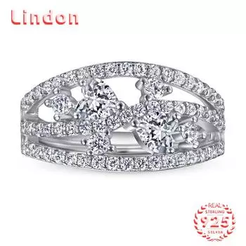Классическое кольцо Lindon из стерлингового серебра 925 пробы с цирконом, женские украшения, свадебное обещание, подарок для вечеринки 5 серебряный