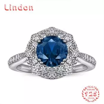 Классическое кольцо Lindon из стерлингового серебра 925 пробы с цирконом, женские ювелирные изделия, свадебный подарок для вечеринки 5 синий