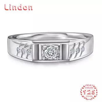 Классическое кольцо Lindon из стерлингового серебра 925 пробы с цирконом, ювелирные изделия для джентльменов, свадебное обещание, подарок для вечеринки 8 серебряный