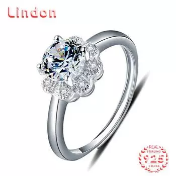 Классическое кольцо Lindon из стерлингового серебра 925 пробы с цирконом, женские ювелирные изделия, свадебный подарок для вечеринки серебряный