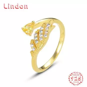Классическое кольцо Lindon из стерлингового серебра 925 пробы с цирконом, женские ювелирные изделия, свадебный подарок для вечеринки золотой