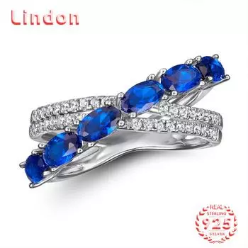 Классическое кольцо Lindon из стерлингового серебра 925 пробы с цирконом, женские ювелирные изделия, свадебный подарок для вечеринки 5 синий
