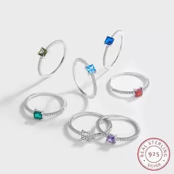 Классическое кольцо с двенадцатью звездами, красочное квадратное кольцо с полным цирконом для женщин, оригинальное стерлинговое серебро, подарок на день Святого Валентина, ювелирные изделия 6