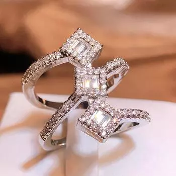 Классическое кольцо с геометрическим цирконием для женщин, модные вечерние украшения, ювелирные изделия для помолвки, 925 посеребренное кольцо, подарок на годовщину 6 белый