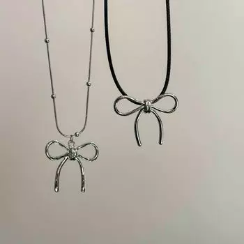 Классическое колье-змейка с серебряным бантом на ключицу, красивое ожерелье-бантик для леди/девочек style 2