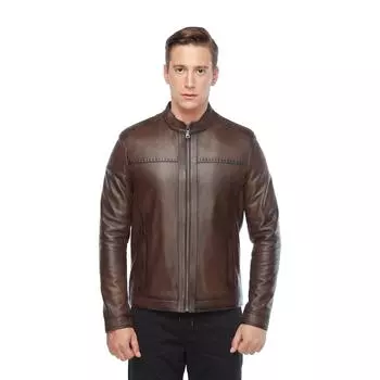 Классическое кожаное пальто спортивной вышивки