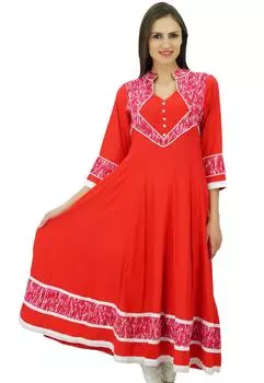 Классическое красное однотонное макси-платье Bimba, длинное вискозное платье Kurti, одежда для вечеринок, индийская этническая одежда 10 красный