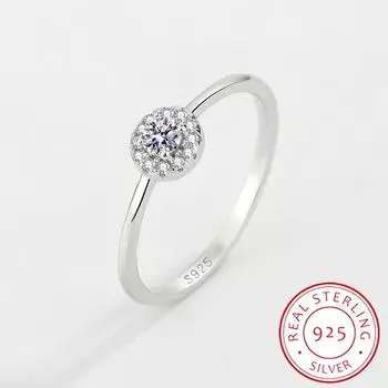 Классическое круглое кольцо с бриллиантом для женщин, кристалл циркона, натуральное серебро, подарок на день Святого Валентина, ювелирные изделия 6 серебряный