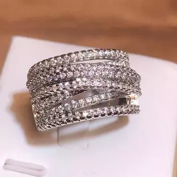 Классическое многослойное женское кольцо с геометрическим рисунком AAAA, циркон, женские украшения, роскошные свадебные украшения, обручальное кольцо, ювелирные изделия 6 белый