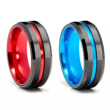 Классическое мужское кольцо из углеродного волокна 8 мм, красное, синее, со скошенным краем, черное кольцо из нержавеющей стали, обручальное кольцо, модные ювелирные изделия 6