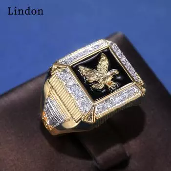 Классическое мужское кольцо Lindon с цирконом круглой формы, подарок на свадьбу, размер 6-10 7 золотой