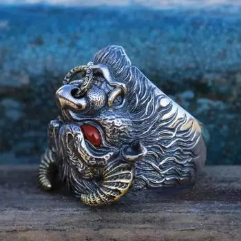 Классическое мужское кольцо с головой быка, властное, трендовое магическое кольцо синий