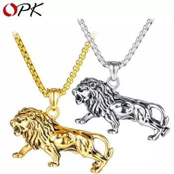 Классическое мужское ожерелье с подвеской в виде властного льва OPK золотой