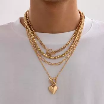 Классическое мужское ожерелье с подвеской в виде креста, многослойное, золотое, серебряное, панк, ретро, ожерелья в форме сердца, металлические украшения