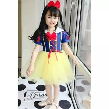 Классическое нарядное платье Белоснежки для девочек, детский карнавальный костюм принцессы на Хэллоуин, пышное платье-пачка из тюля для детей 100 жёлтый