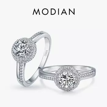 Классическое обручальное кольцо Modian, стерлинговое серебро 925 пробы, прозрачные кольца с кубическим цирконием для женщин, эффектные ювелирные украшения для помолвки 5 серебряный