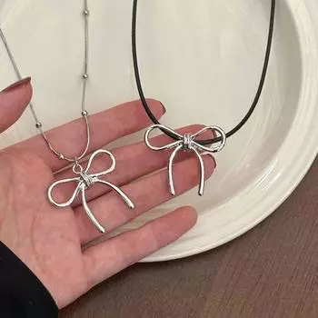 Классическое ожерелье-бантик, серебряная цепочка-бантик на ключицу, красивая цепочка-змейка, чокер для вечеринки style 2