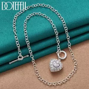 Классическое ожерелье-цепочка с сердечком AAA Циркон из стерлингового серебра 925 пробы Подарочные модные украшения 45cm