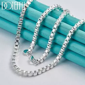 Классическое ожерелье-цепочка в клетку 4 мм, серебряное праздничное ювелирное изделие, подарок для вечеринки 45cm