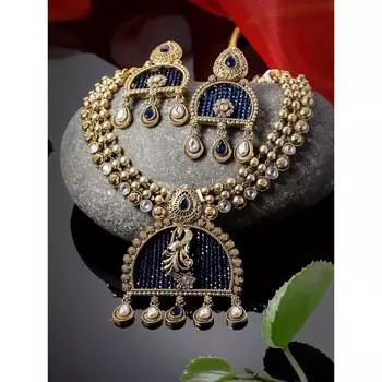 Классическое ожерелье-чокер Sukkhi в стиле павлина с белыми камнями и шипами, позолоченное медное колье