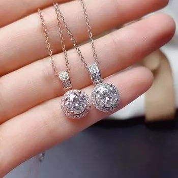 Классическое ожерелье из двух стилей из серебра 925 пробы с розовым золотом и 2-каратным круглым имитационным бриллиантом для женщин, модные ювелирные изделия из серебра 925 пробы 45cm серебряный