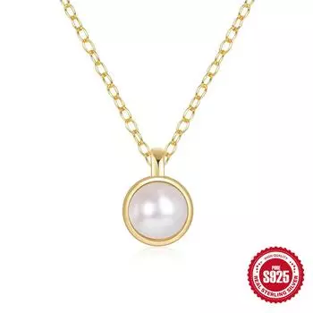 Классическое ожерелье из стерлингового серебра 925 пробы с одинарной жемчужиной и отделкой по краю, премиальный темперамент, элегантная ключичная цепочка, ювелирные изделия из 18-каратного золота 925 Silver золотой