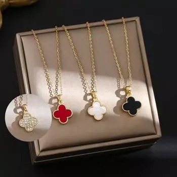 Классическое ожерелье из титановой стали с четырьмя листами клевера для женщин, положительное и отрицательное, может быть с микрозернистым цирконием, сотня с цепочкой на ключицу